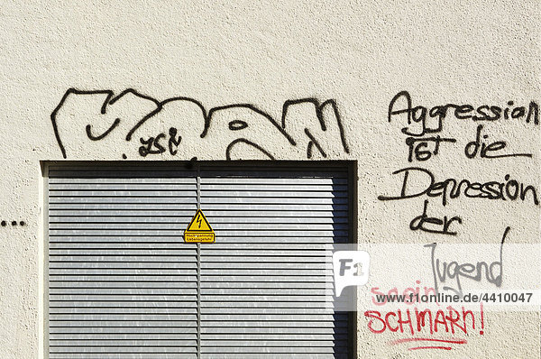 Germany  Munich  Power supply building with graffiti