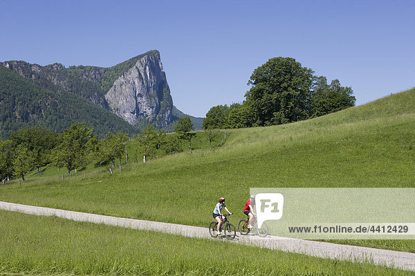 Austria  Salzkammergut  Mondsee  Drachenwand  Young Couple Biking