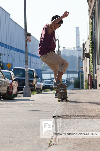 Skateboarder on urban street