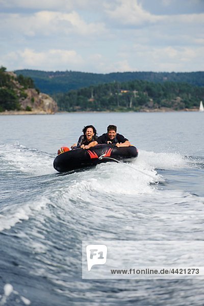 Couple on raft boat