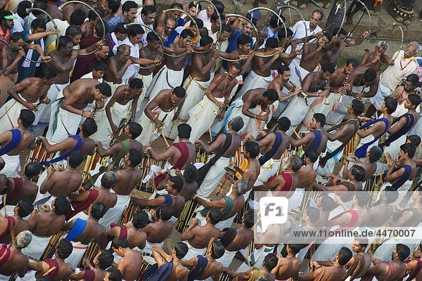 India  Kerala  Thrissur  Pooram festival  a group of musicians