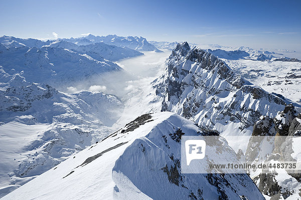 Wendenstoecke  Eiger  Moench  Jungfrau and Finsteraarhorn  Sustenpass  Berner Oberland  Bern Alps  Switzerland  Europe