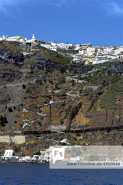 Europa Landschaft Gebäude weiß Architektur streichen streicht streichend anstreichen anstreichend Ansicht Santorin Fira Griechenland Griechische Inseln Thira