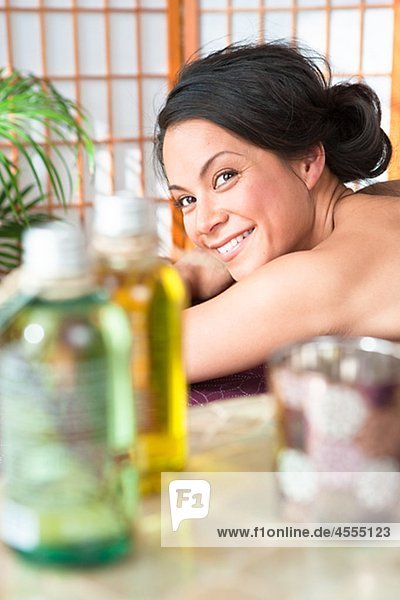Portrait of beautiful smiling woman in spa
