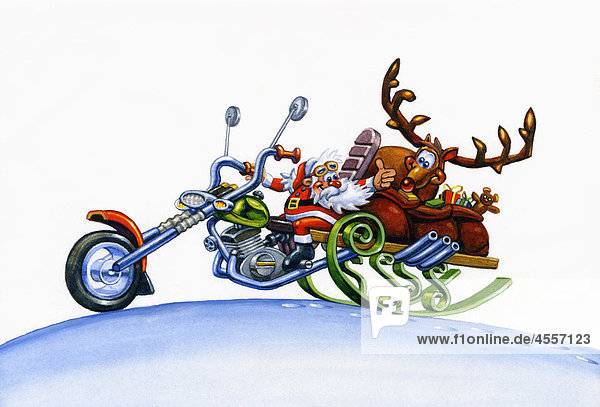 Illustration vom Weihnachtsmann auf einem Motorrad
