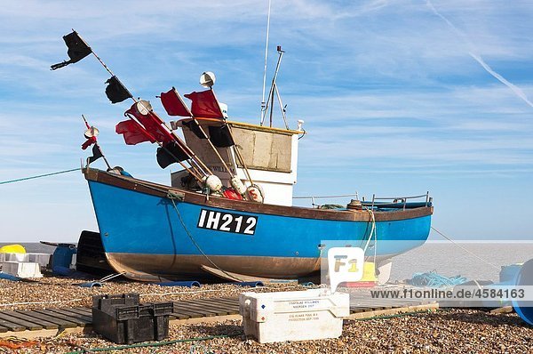 A fishing boat on the beach at Aldeburgh   Suffolk   England   Britain   Uk