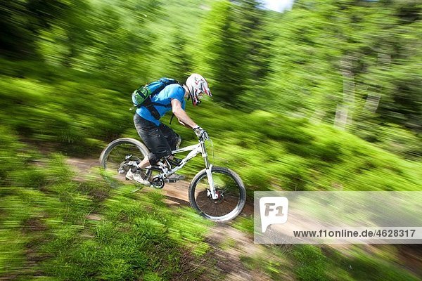 France  Porte du Soleil  Savoien  Mountainbiker riding bike speedy in funpark