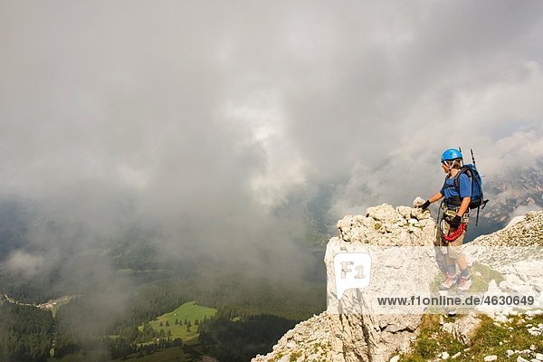 Italy  Dolomites  Mountain hiker at Rosengarten mountains