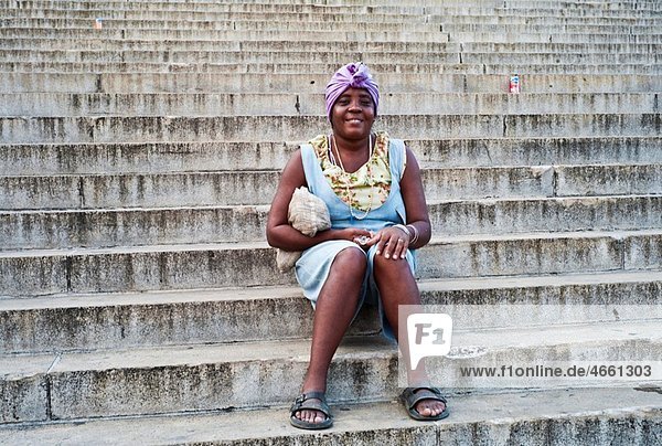 Lady on Steps of Capital Havana  Cuba