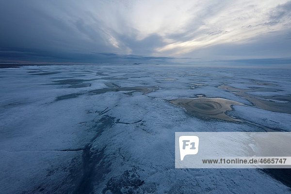 arctic landscape with ice floes in polar night  Spitsbergen  Svalbard