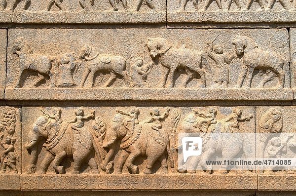 Sculptured Panel in Ramachandra temple in Hampi Karnataka India