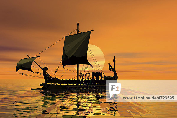 Historisches Segelboot  Sonnenuntergang  3D Grafik