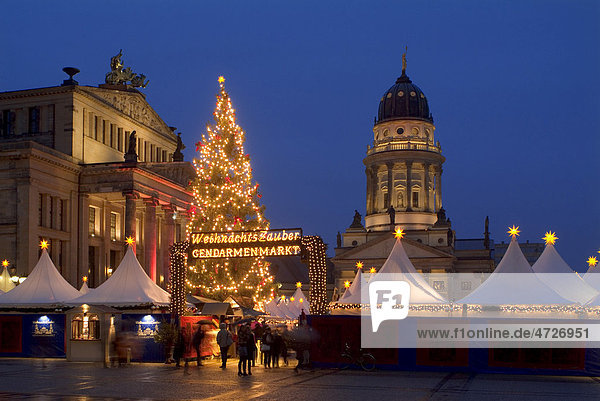 Christmas market Winter Magic at Gendarmenmarkt square with Konzerthaus concert hall and French Cathedral  Mitte district  Berlin  Germany  Europe