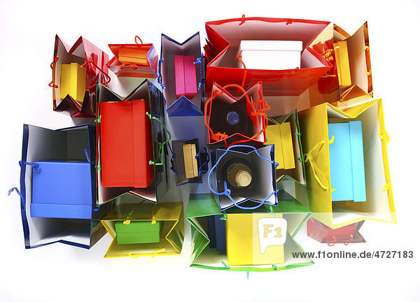 Colorful shiny paper bags and gift boxes