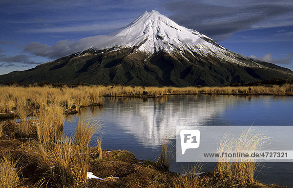 Reflection of Mount Taranaki in the Pouakai Tarns, Taranaki, Mount Egmont National Park, North Island, New Zealand