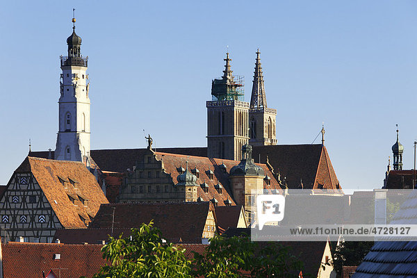 Rathaus und St. Jakobskirche  Rothenburg ob der Tauber  Romantische Straße  Mittelfranken  Franken  Bayern  Deutschland  Europa