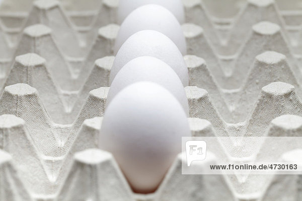 Eier in eine Reihe im Eierkarton