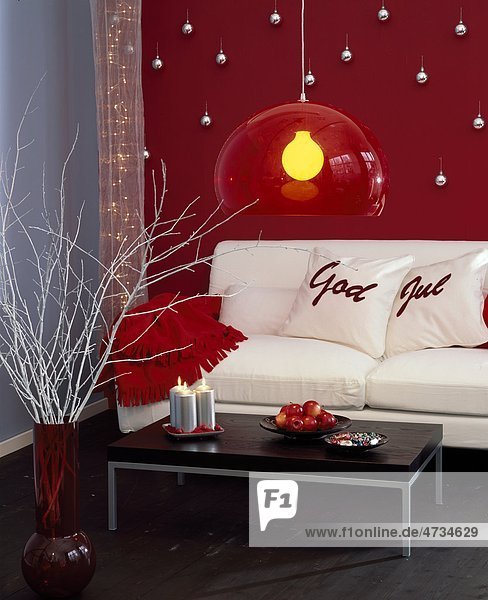 Living room with red christmas decoration
