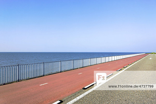 Straße mit rotem Asphalt am Meer entlang  Holland  Niederlande  Europa