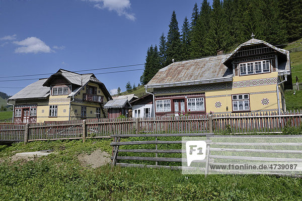Traditionell bemalte Häuser  Ciocanesti  Suceava  Rumänien  Europa