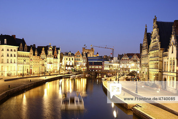 Leie River  view of the historic district  Ghent  East Flanders  Belgium  Europe