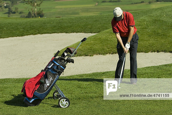 Golf course  golf player  Petersberg golf course  province of Bolzano-Bozen  Italy  Europe