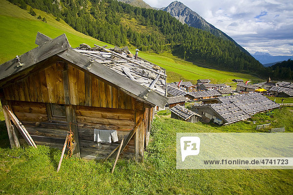 Almhütte mit Schindeldach  Südtirol  Italien  Europa