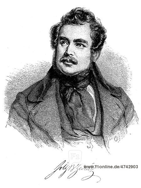 Joseph Christian Freiherr von Zedlitz  historische Abbildung aus Deutsche Literaturgeschichte von 1885