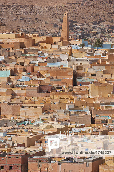 Überblick über ein Dorf im Unesco Weltkulturerbe M'zab  Algerien  Afrika