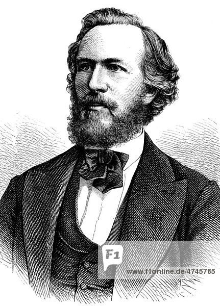 Professor Ernst Heinrich Häckel  Haeckel  1834 - 1919  deutscher Zoologe  Philosoph und Freidenker  historische Illustration  1877