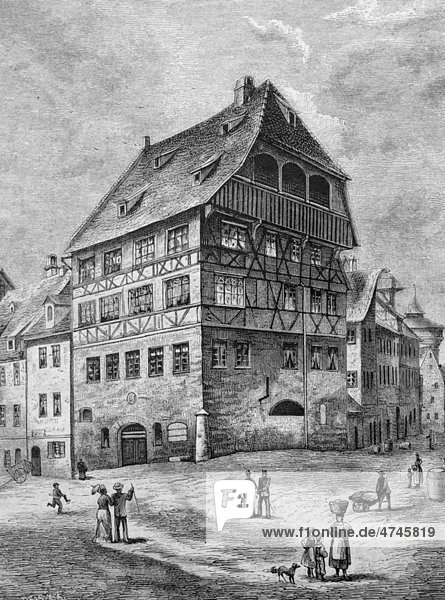 Albrecht-Dürer-Haus in Nürnberg  Deutschland  historische Illustration  1877