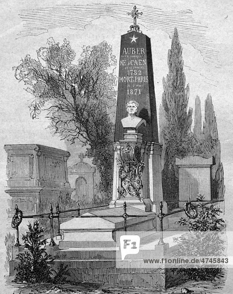Das Grabmal von Daniel-Francois-Esprit Auber  französischer Komponist  auf dem Friedhof in Paris  historische Illustration  1877