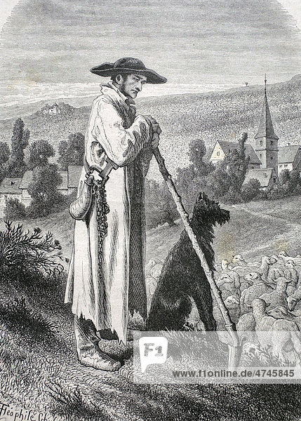 Elsässer Schäfer  Frankreich  historische Illustration  1877