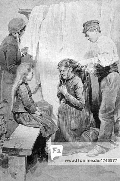 Hair buyer in France  historical illustration circa 1893