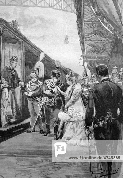 Visit of the German Emperor and Empress of Rome  reception at the station  historical illustration circa 1893