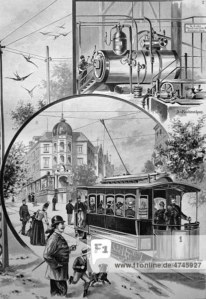 Die elektrische Straßenbahn in Stuttgart  Baden-Württemberg  Deutschland  historisches Bild  ca. 1893