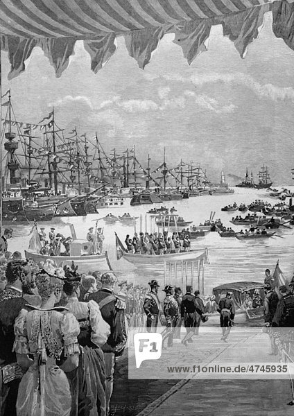 Die Kolumbusfeier in Genua  Italien  Begrüßung des Königspaares  historisches Bild  ca. 1893
