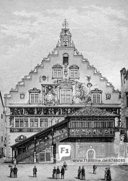 The city hall in Lindau  Bavaria  Germany  historical illustration circa 1893