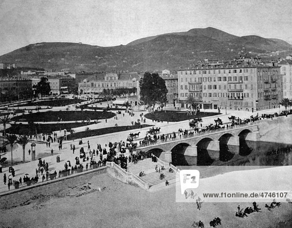Eine der ersten Autotypien vom Le Jardin Public  Nizza  Frankreich  historisches Foto  1884