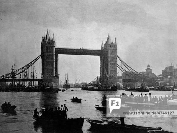 Early autotype of the Tower Bridge  London  historical photo  1884