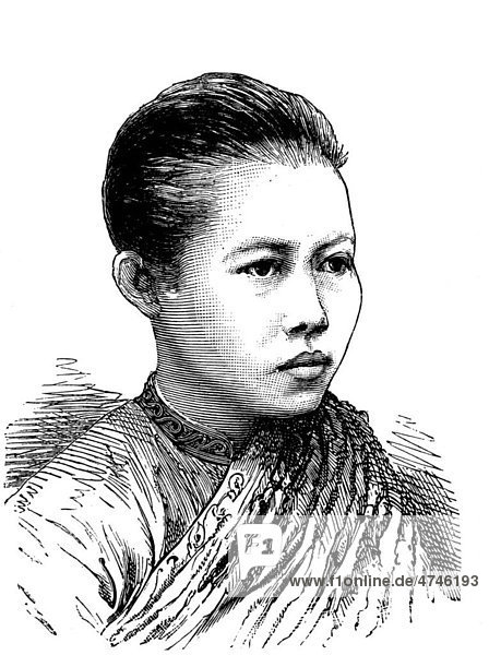 Swangwadhana p'hra Paramaraja Devi  Königin von Siam  historische Illustration  1883