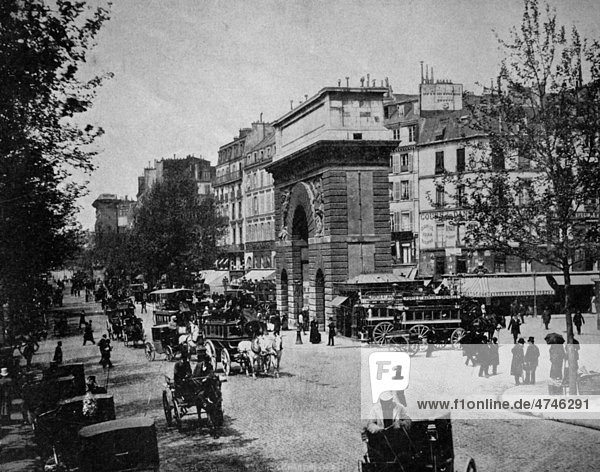 Eine der ersten Autotypien von Le Porte Saint Martin  Paris  Frankreich  historisches Bild  1884