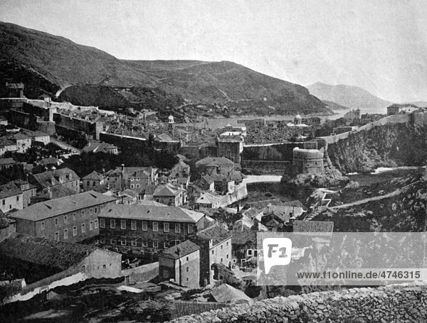 One of the first autotype prints  historic photograph  1884  view of Ragusa  Austria  Europe