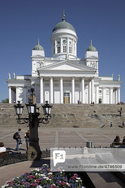 Kathedrale  Dom  Menschen auf dem Senatsplatz  Helsinki  Finnland  Europa
