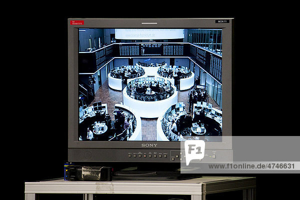 Screen of a TV station on the trading floor of the Frankfurt Stock Exchange  Deutsche Boerse AG  Frankfurt am Main  Hesse  Germany  Europe