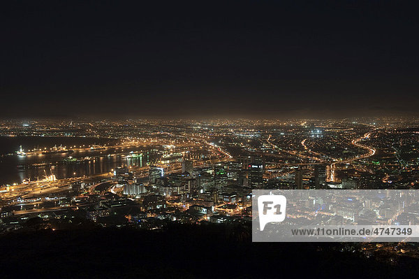 View from Signal Hill at night on Cape Town  South Africa  Africa