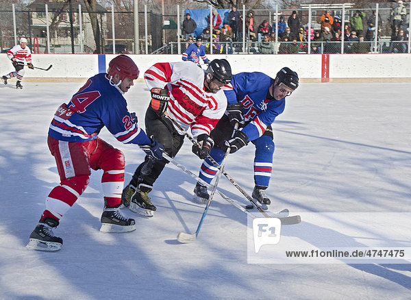 Members of the Detroit Police Department play ice hockey against Detroit Firefighters as a fundraiser for the Clark Park Youth Hockey Association  Detroit  Michigan  USA