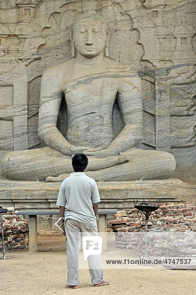 Buddha statue with meditation gesture Dhyana or Samadhi mudra  Gal Vihara  Polonnaruwa  Sri Lanka  Ceylon  Asia