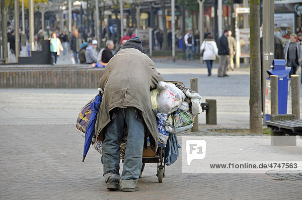 Homeless person in the inner city of Duisburg  North Rhine-Westphalia  Germany  Europe