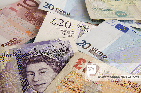 Banknoten Pfund Sterling Britische Pfund Euro Euroscheine
